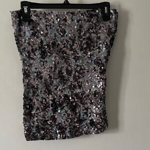 Sequin Tube Top - Iridescent Silver